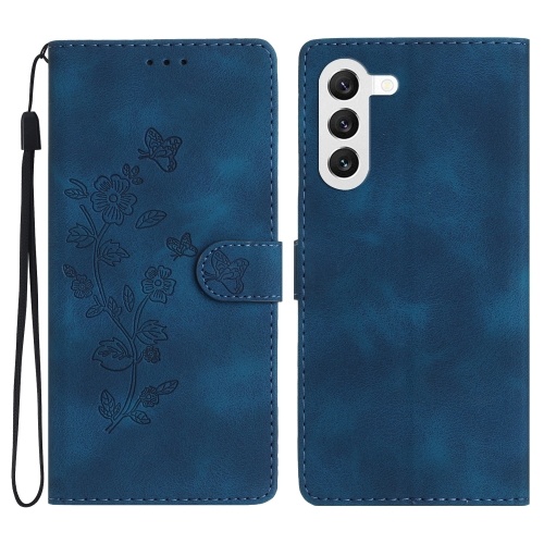 

For Samsung Galaxy S23 5G Flower Butterfly Embossing Pattern Leather Phone Case(Blue)