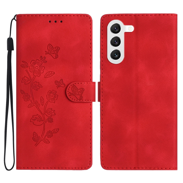 

For Samsung Galaxy S23 5G Flower Butterfly Embossing Pattern Leather Phone Case(Red)