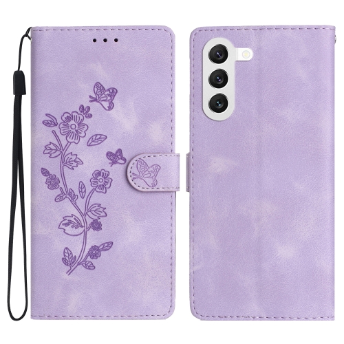 For Samsung Galaxy S23 5G Flower Butterfly Embossing Pattern Leather Phone Case(Purple) for motorola moto g84 5g colored drawing pattern leather phone case plum blossom