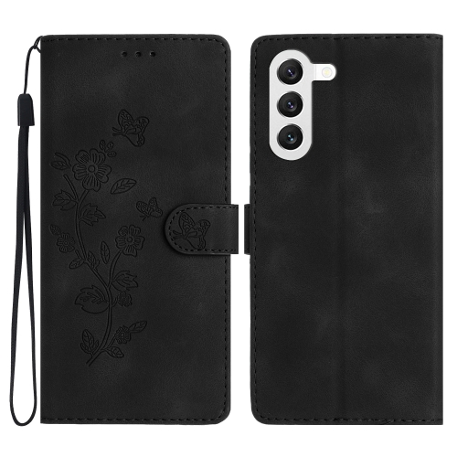 

For Samsung Galaxy S23 5G Flower Butterfly Embossing Pattern Leather Phone Case(Black)