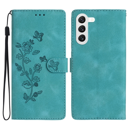

For Samsung Galaxy S23+ 5G Flower Butterfly Embossing Pattern Leather Phone Case(Sky Blue)