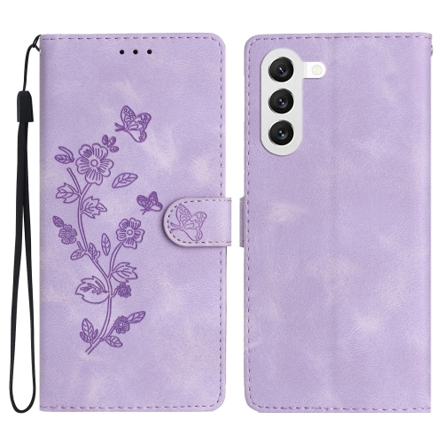 

For Samsung Galaxy S23+ 5G Flower Butterfly Embossing Pattern Leather Phone Case(Purple)