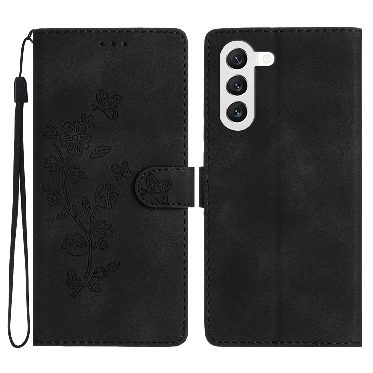 

For Samsung Galaxy S23+ 5G Flower Butterfly Embossing Pattern Leather Phone Case(Black)