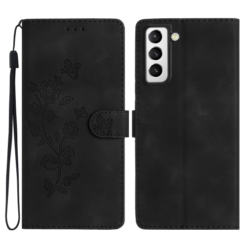 

For Samsung Galaxy S22 5G Flower Butterfly Embossing Pattern Leather Phone Case(Black)