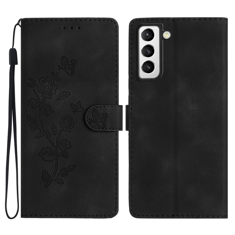 

For Samsung Galaxy S22+ 5G Flower Butterfly Embossing Pattern Leather Phone Case(Black)
