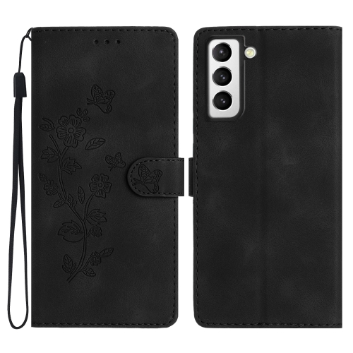 

For Samsung Galaxy S21 5G Flower Butterfly Embossing Pattern Leather Phone Case(Black)