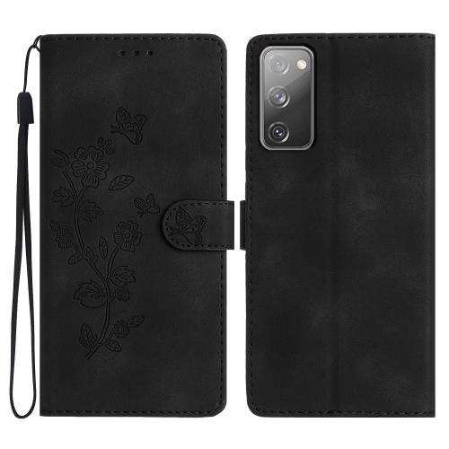 

For Samsung Galaxy S20 FE Flower Butterfly Embossing Pattern Leather Phone Case(Black)