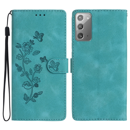 

For Samsung Galaxy Note20 Flower Butterfly Embossing Pattern Leather Phone Case(Sky Blue)