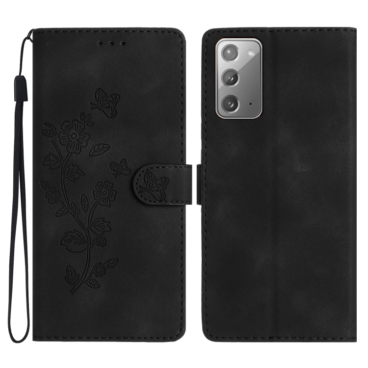 

For Samsung Galaxy Note20 Flower Butterfly Embossing Pattern Leather Phone Case(Black)