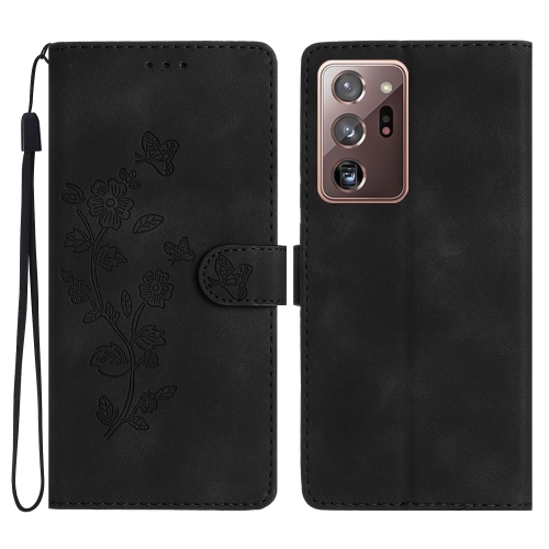 

For Samsung Galaxy Note20 Ultra Flower Butterfly Embossing Pattern Leather Phone Case(Black)