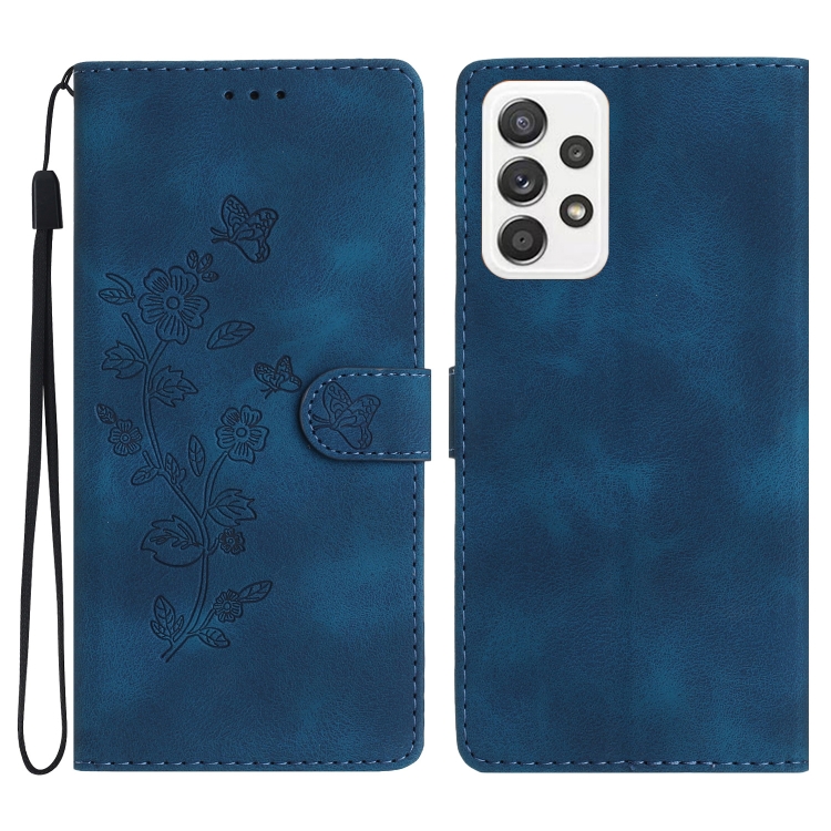 

For Samsung Galaxy A32 5G Flower Butterfly Embossing Pattern Leather Phone Case(Blue)