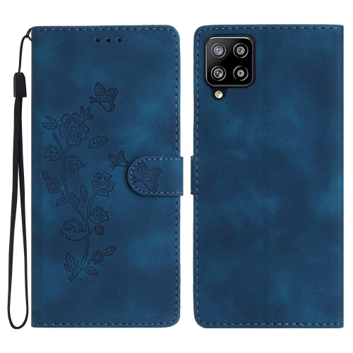 

For Samsung Galaxy A42 5G Flower Butterfly Embossing Pattern Leather Phone Case(Blue)