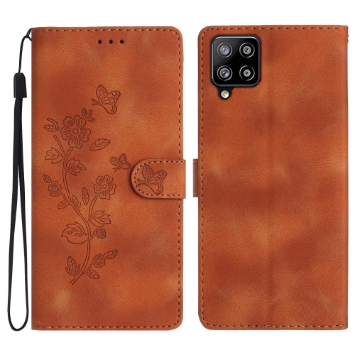 

For Samsung Galaxy A42 5G Flower Butterfly Embossing Pattern Leather Phone Case(Brown)
