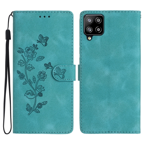 

For Samsung Galaxy A42 5G Flower Butterfly Embossing Pattern Leather Phone Case(Sky Blue)