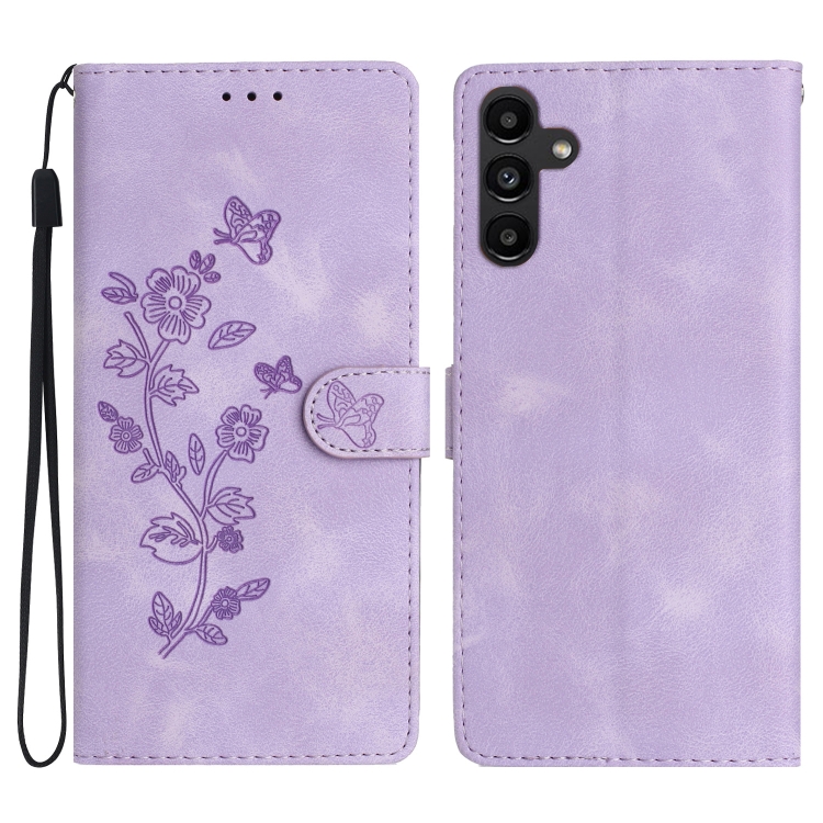 

For Samsung Galaxy A54 5G Flower Butterfly Embossing Pattern Leather Phone Case(Purple)