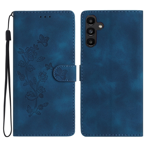 

For Samsung Galaxy A05s Flower Butterfly Embossing Pattern Leather Phone Case(Blue)