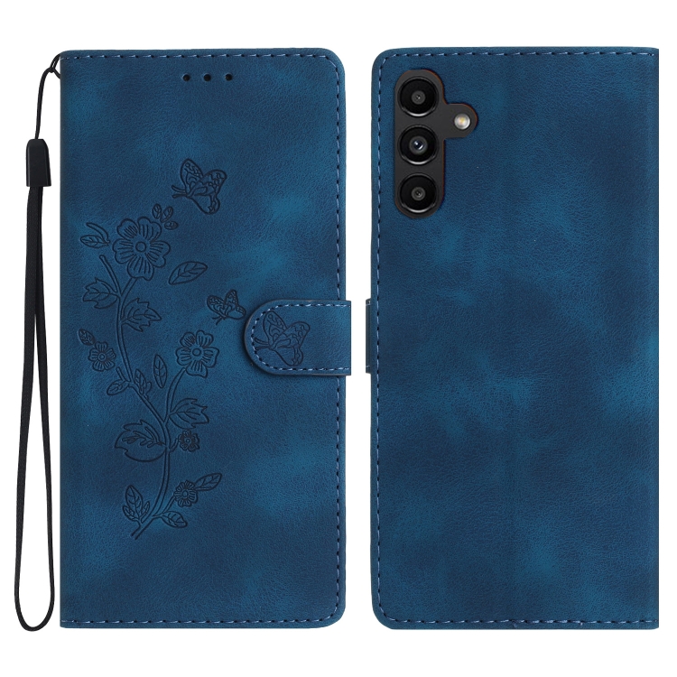 

For Samsung Galaxy A35 5G Flower Butterfly Embossing Pattern Leather Phone Case(Blue)