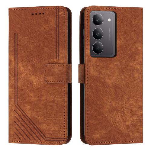 

For Realme C75 / V60 Pro Skin Feel Stripe Pattern Leather Phone Case with Lanyard(Brown)