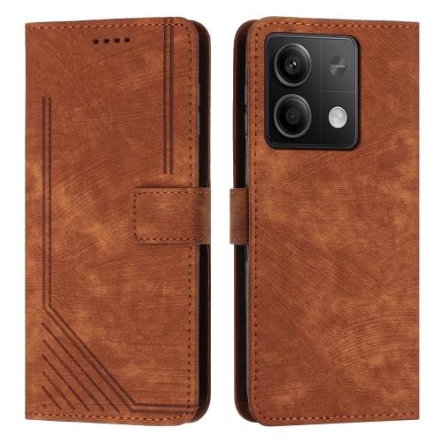 

For Xiaomi Redmi Note 13 Skin Feel Stripe Pattern Leather Phone Case with Long Lanyard(Brown)