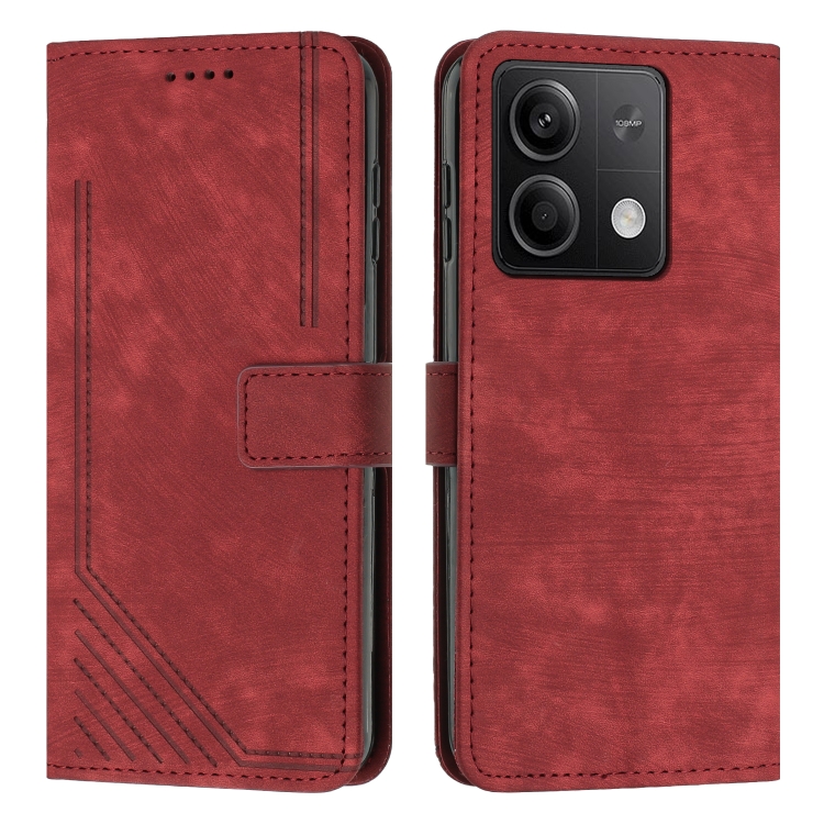 

For Xiaomi Redmi Note 13 Skin Feel Stripe Pattern Leather Phone Case with Long Lanyard(Red)