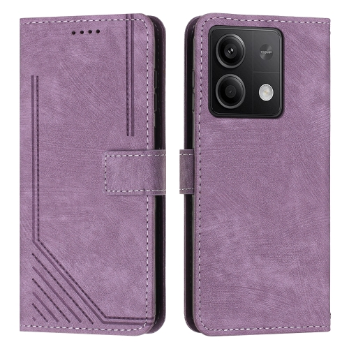 

For Xiaomi Redmi Note 13 Skin Feel Stripe Pattern Leather Phone Case with Long Lanyard(Purple)