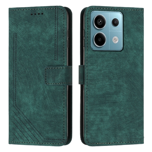 

For Xiaomi Redmi Note 13 Pro Skin Feel Stripe Pattern Leather Phone Case with Long Lanyard(Green)