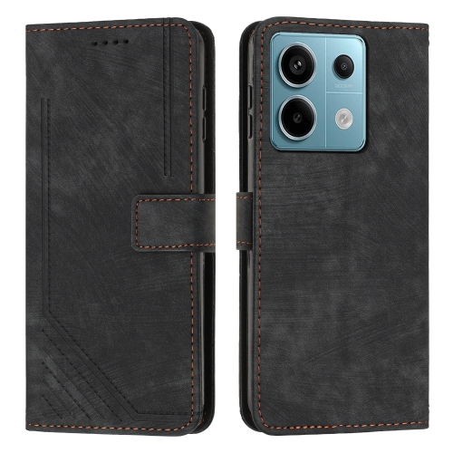 

For Xiaomi Redmi Note 13 Pro Skin Feel Stripe Pattern Leather Phone Case with Long Lanyard(Black)