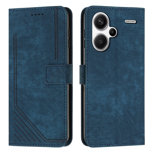 

For Xiaomi Redmi Note 13 Pro+ Skin Feel Stripe Pattern Leather Phone Case with Long Lanyard(Blue)