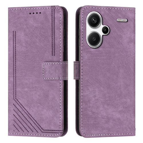 

For Xiaomi Redmi Note 13 Pro+ Skin Feel Stripe Pattern Leather Phone Case with Long Lanyard(Purple)