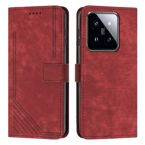 

For Xiaomi 14 Pro Skin Feel Stripe Pattern Leather Phone Case with Long Lanyard(Red)