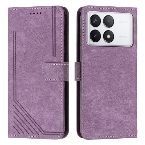 

For Xiaomi Redmi K70E Skin Feel Stripe Pattern Leather Phone Case with Long Lanyard(Purple)