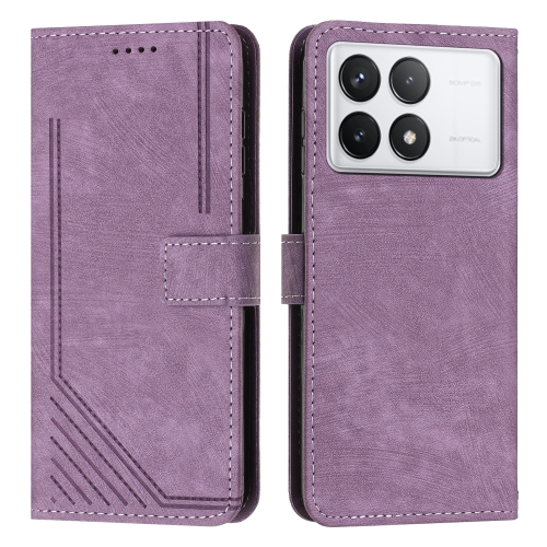 

For Xiaomi Redmi K70 / K70 Pro Skin Feel Stripe Pattern Leather Phone Case with Long Lanyard(Purple)