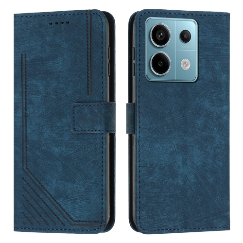 

For Xiaomi Redmi Note 13 Pro 4G Global Skin Feel Stripe Pattern Leather Phone Case with Long Lanyard(Blue)