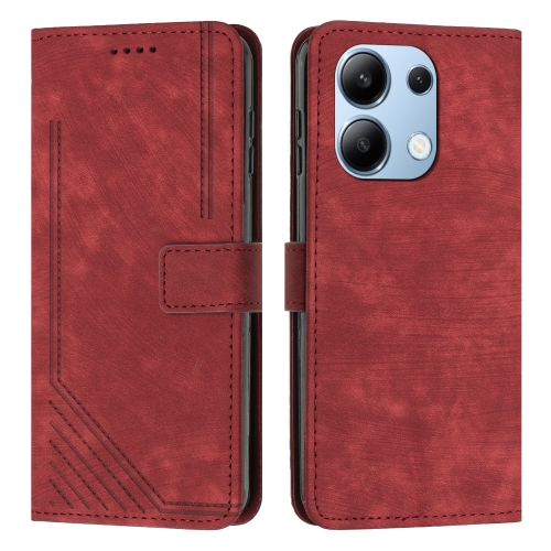 

For Xiaomi Redmi Note 13 4G Global Skin Feel Stripe Pattern Leather Phone Case with Long Lanyard(Red)