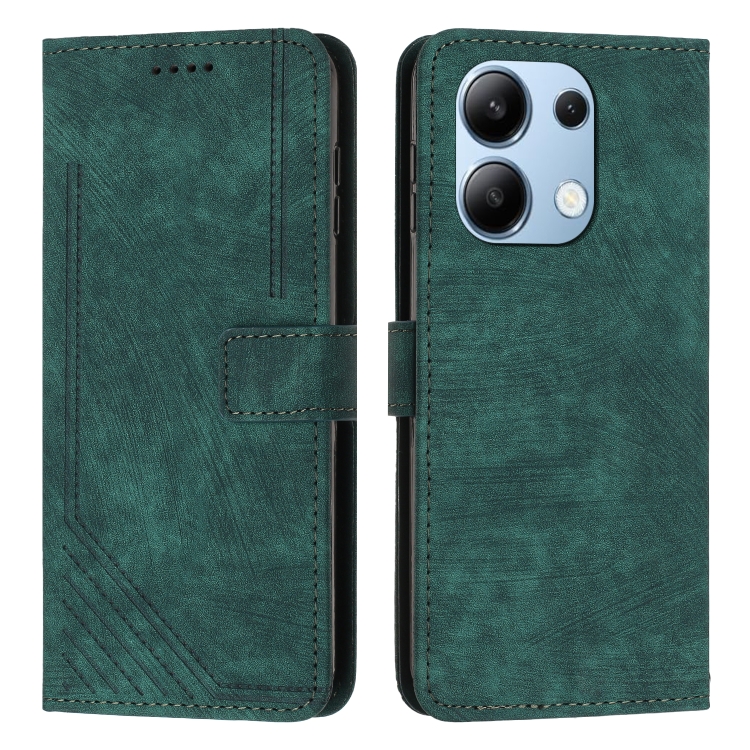 

For Xiaomi Redmi Note 13 4G Global Skin Feel Stripe Pattern Leather Phone Case with Long Lanyard(Green)