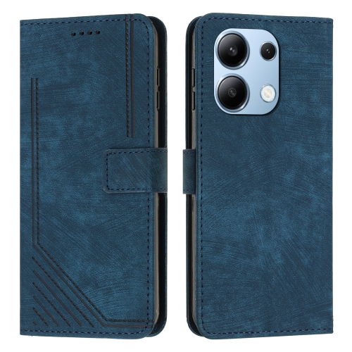 

For Xiaomi Redmi Note 13 4G Global Skin Feel Stripe Pattern Leather Phone Case with Long Lanyard(Blue)