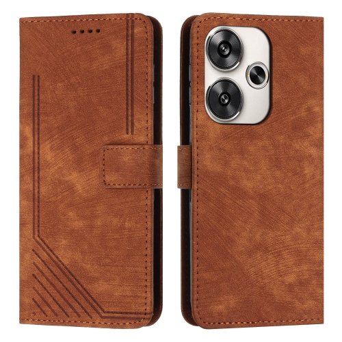 

For Xiaomi Redmi Turbo 3 Skin Feel Stripe Pattern Leather Phone Case with Long Lanyard(Brown)