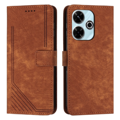 

For Xiaomi Redmi 13 4G Skin Feel Stripe Pattern Leather Phone Case with Long Lanyard(Brown)