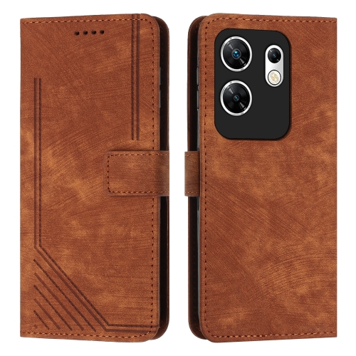 

For Infinix Zero 30 4G Skin Feel Stripe Pattern Leather Phone Case with Lanyard(Brown)