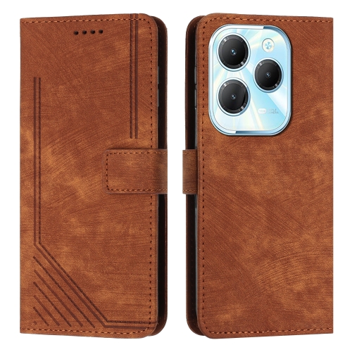 

For Infinix Hot 40 / 40 Pro Skin Feel Stripe Pattern Leather Phone Case with Lanyard(Brown)