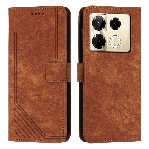 

For Infinix Note 40 Pro 4G / 5G Skin Feel Stripe Pattern Leather Phone Case with Lanyard(Brown)