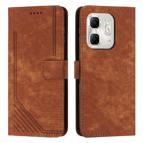 

For Infinix Hot 50i Skin Feel Stripe Pattern Leather Phone Case with Lanyard(Brown)