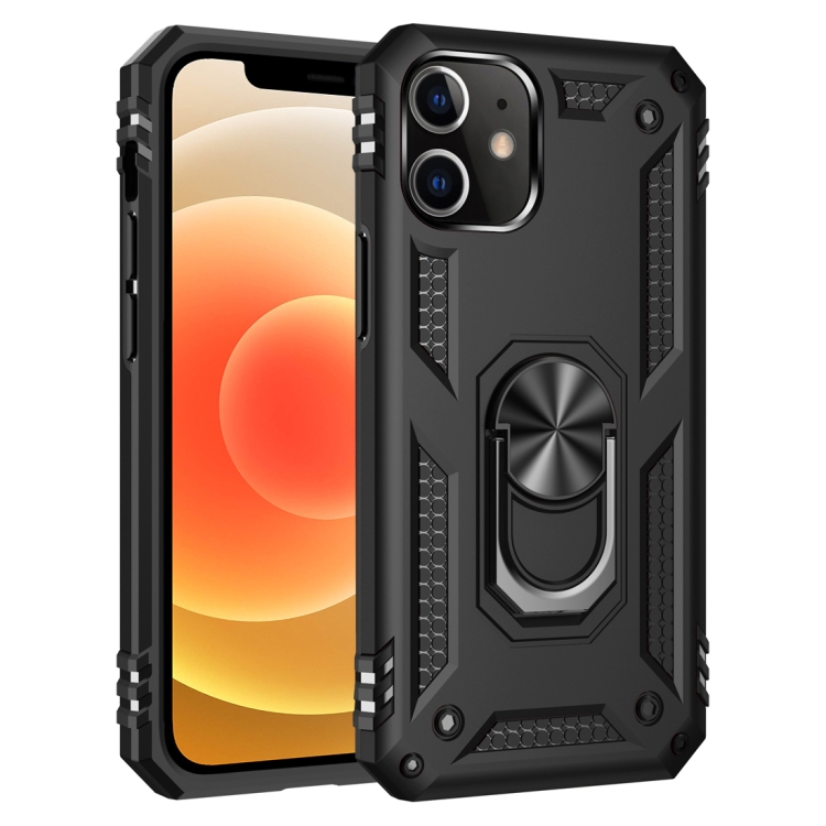 

For iPhone 12 mini Shockproof TPU + PC Protective Case with 360 Degree Rotating Holder(Black)