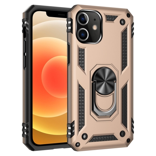 For iPhone 12 mini Shockproof TPU + PC Protective Case with 360 Degree Rotating Holder(Gold)