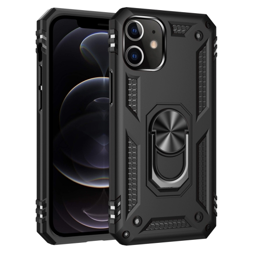 

For iPhone 12 / 12 Pro Shockproof TPU + PC Protective Case with 360 Degree Rotating Holder(Black)