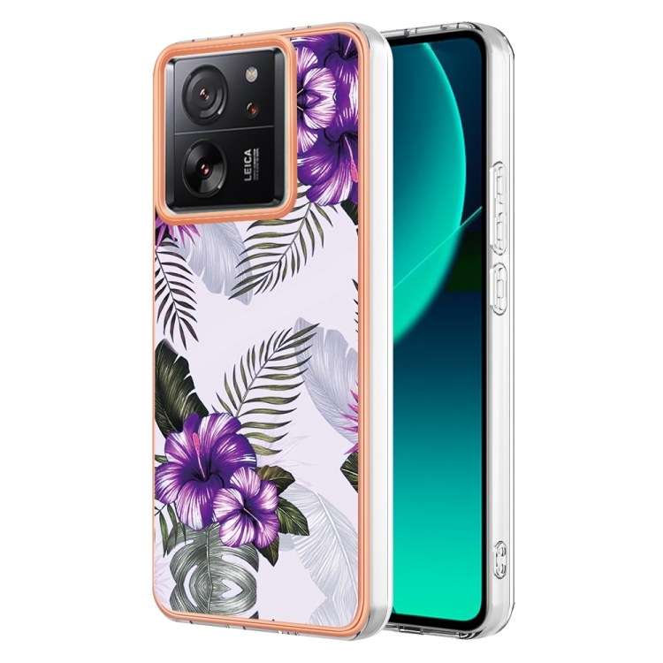 

For Xiaomi 13T/13T Pro Electroplating IMD TPU Phone Case(Purple Flower)