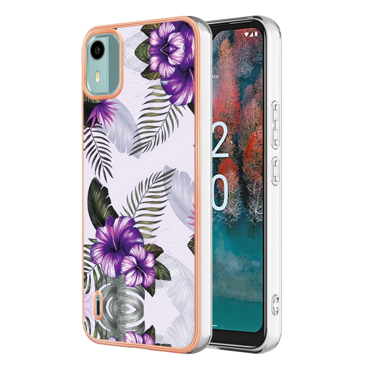 

For Nokia C12 Electroplating IMD TPU Phone Case(Purple Flower)