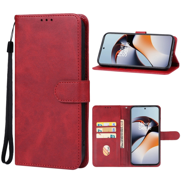 

For OnePlus 12R Leather Phone Case(Red)