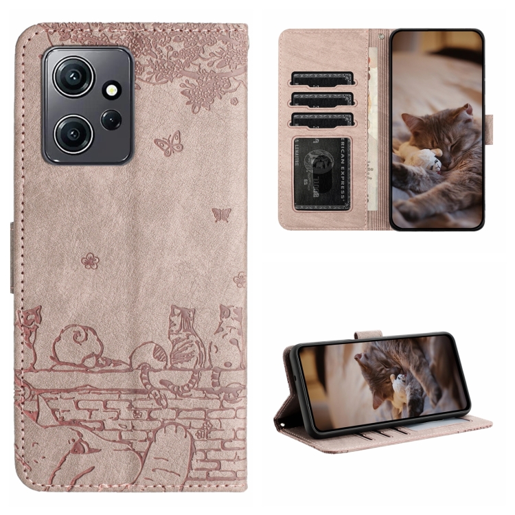 

For Xiaomi Redmi Note 12 4G Global Cat Embossing Pattern Leather Phone Case with Lanyard(Grey)