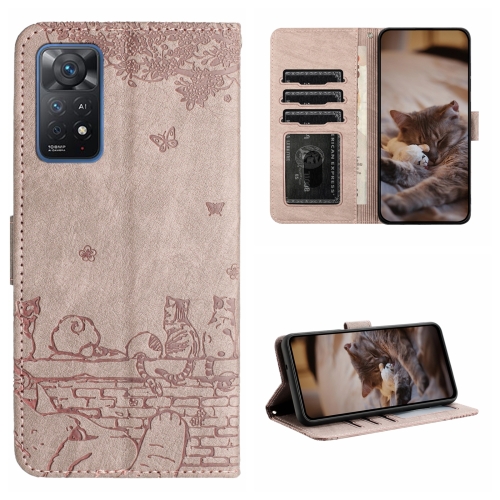 

For Xiaomi Redmi Note 11 Pro 4G/5G Global Cat Embossing Pattern Leather Phone Case with Lanyard(Grey)